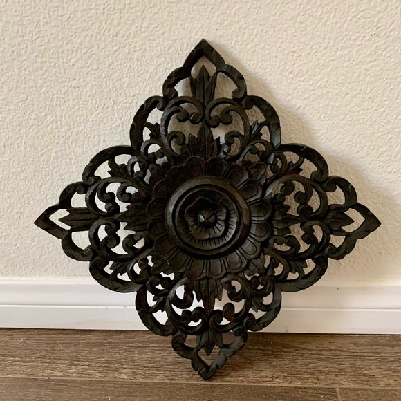 Handcrafted Filigree Wooden Teak Plaque 9/9” - Picture 1 of 10